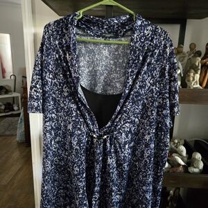 Notations Blue Black White Abstract Print Blouse